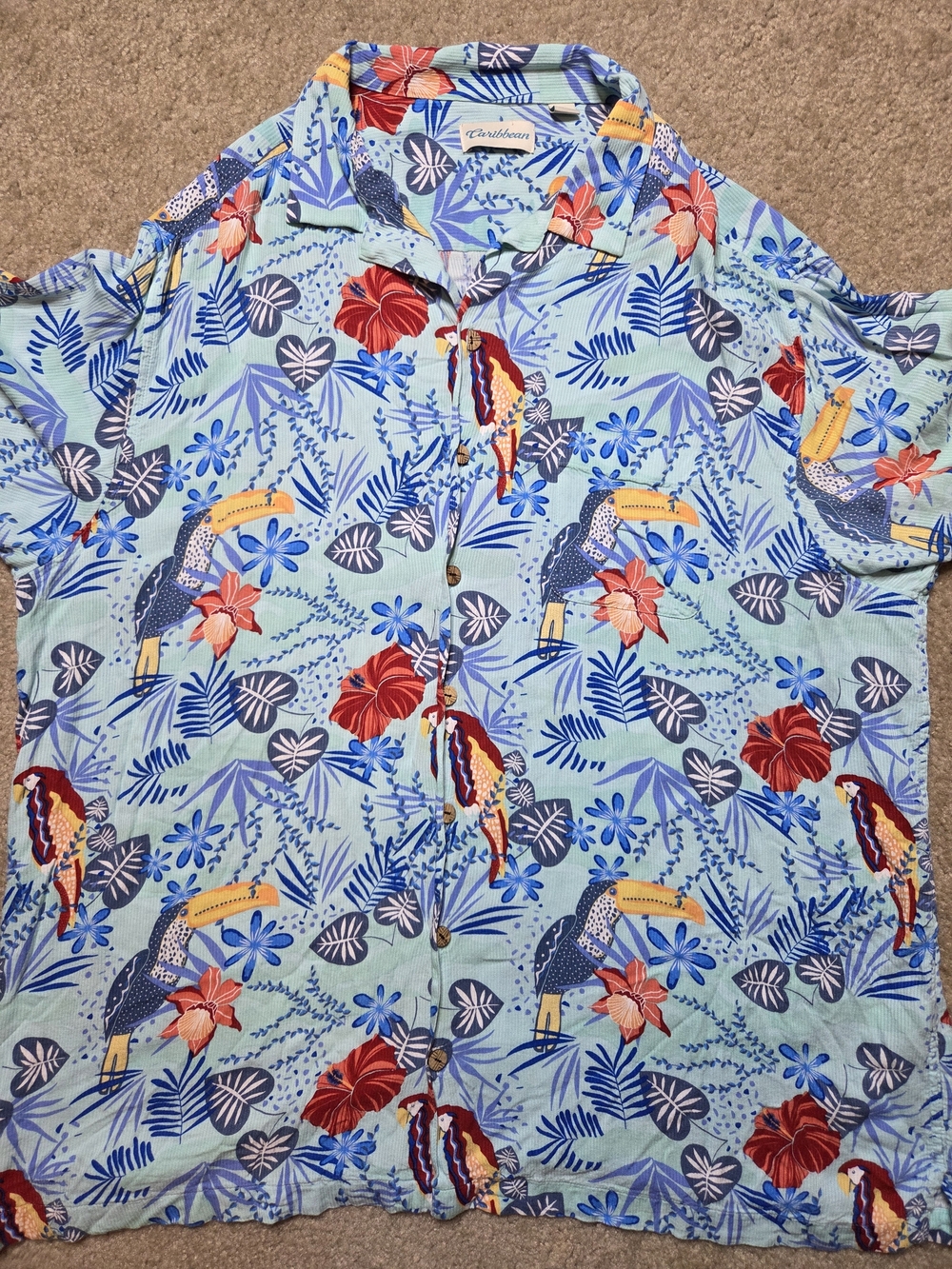 Caribbean Mens Tropical Toucan Parrot Hawaiian Camp Shirt Button Up 3XT